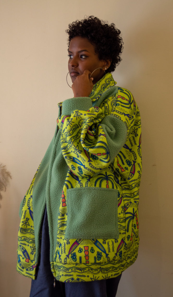 Folk fish X Green teddy fleece jacket