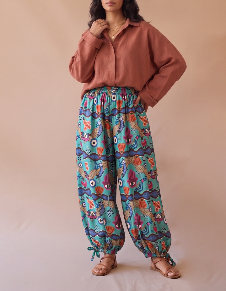 Blessing charms aqua Tie-hem Balloon pants