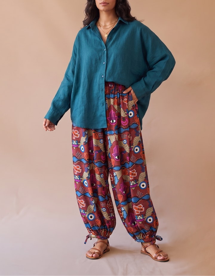 Blessing charms Red Tie-hem Balloon pants