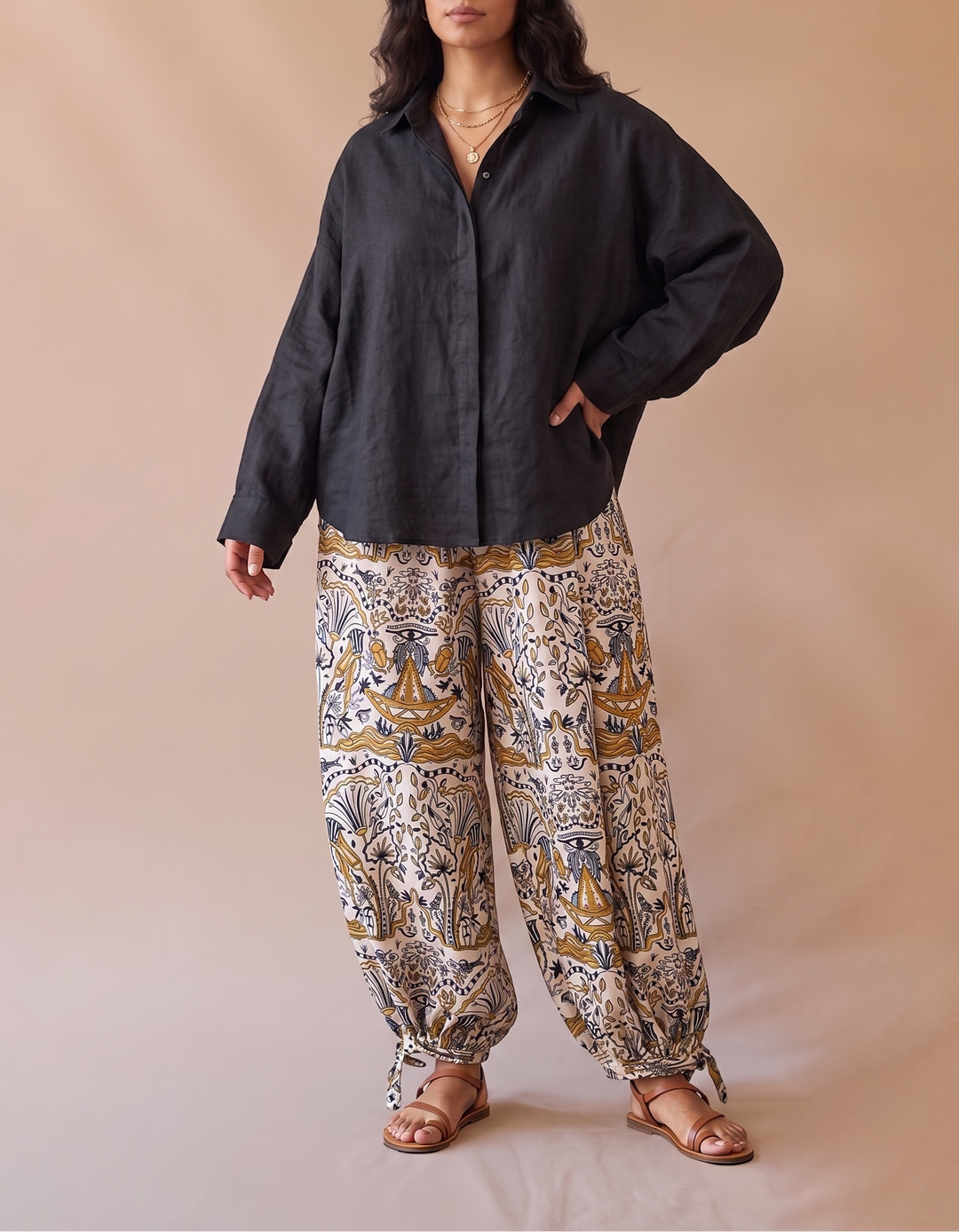 Golden pharaoh's Tie-hem Balloon pants