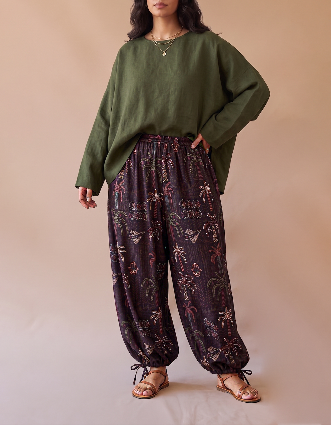 Palms & stars Tie-hem Balloon pants