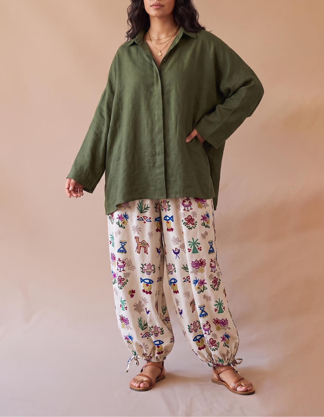 Joyful heritage Tie-hem Balloon pants
