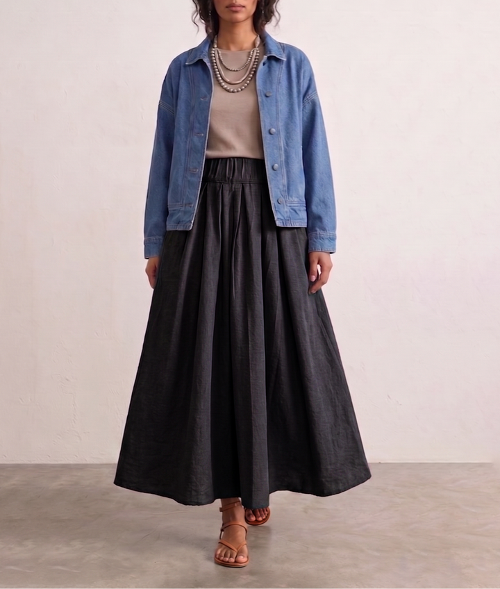 black puff linen skirt