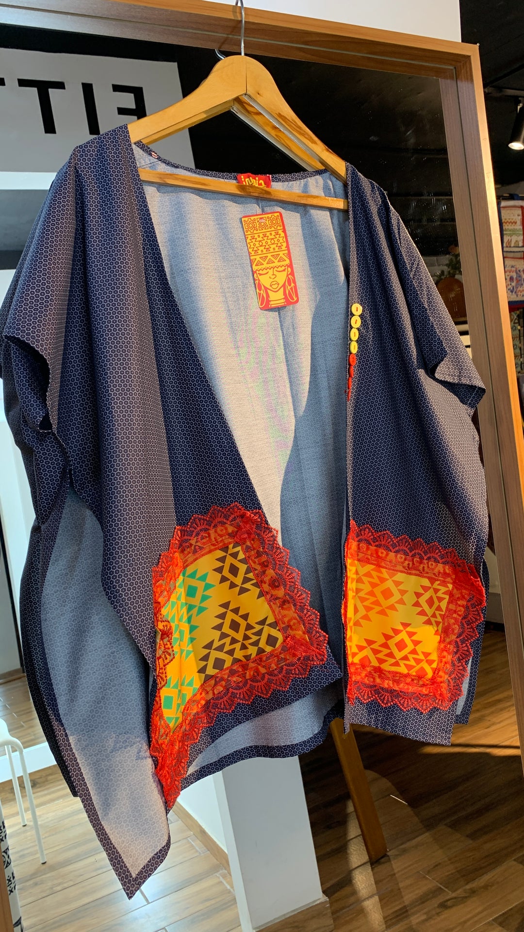 Yellow patchwork poncho