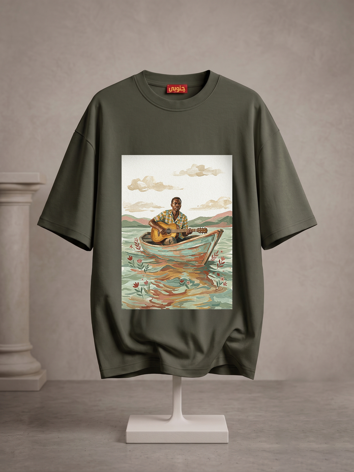 Army green " sad song " oversized half sleeve shirt