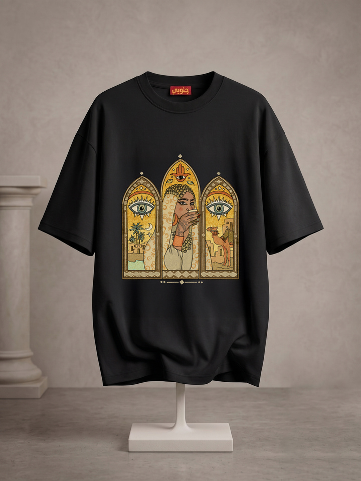 Black " غجريه "oversized half sleeve shirt