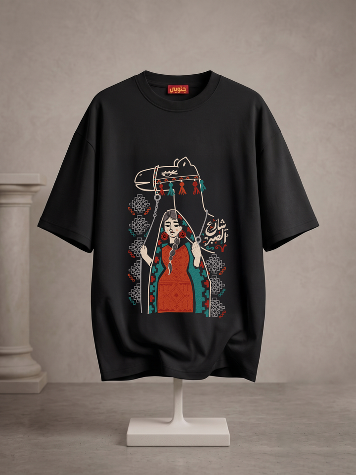 Black " desert journey "oversized half sleeve shirt