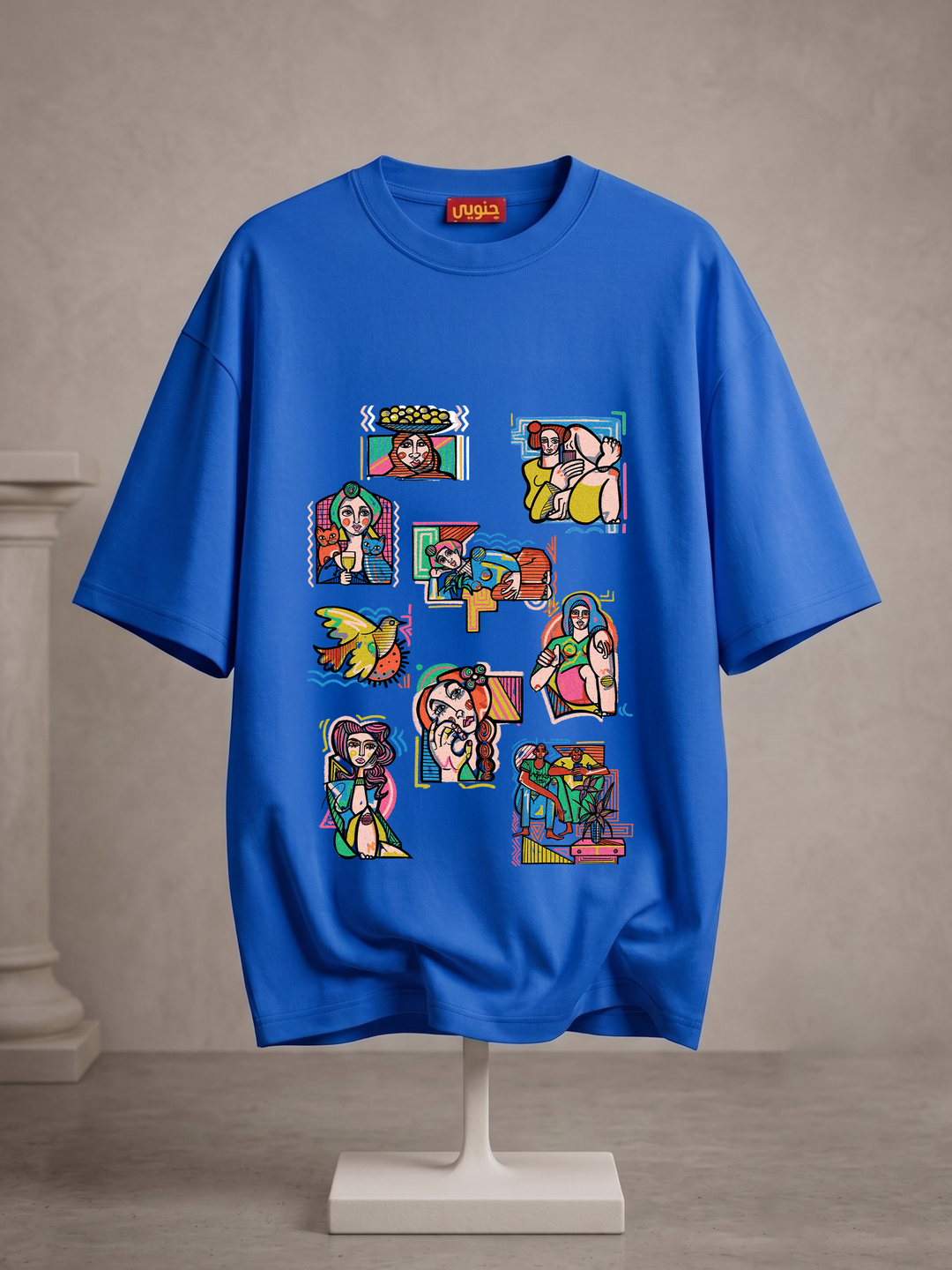 Blue "Picasso icons " oversized half sleeve shirt