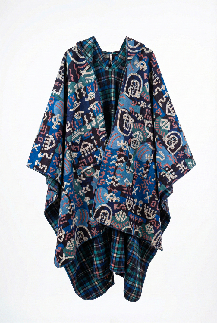 blue urban tribal hooded cape "Defect"