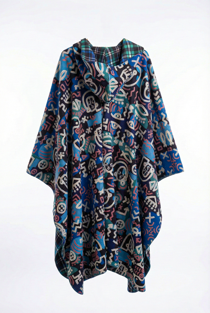 blue urban tribal hooded cape "Defect"