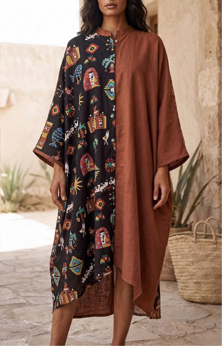 Nuba Doodles half & half long shirt