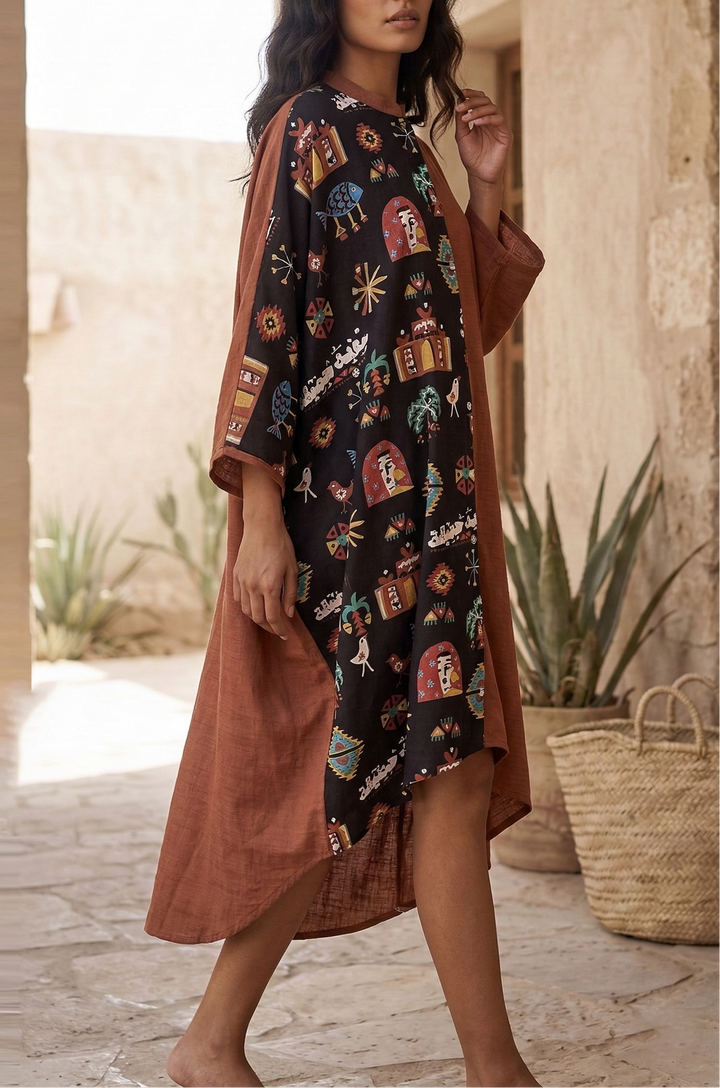 Nuba Doodles half & half long shirt