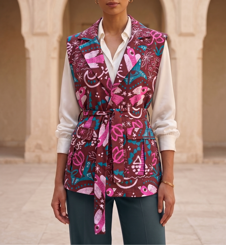 The crimson linen belted vest