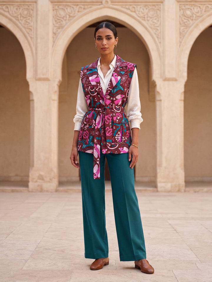 The crimson linen belted vest